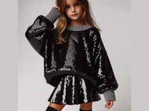 Handmade Black Sequin Sweater Skirt Set – Girls Winter Fashion