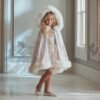 Girls Sequin Cape with Faux Fur Trim – Princess Sparkly Cloak