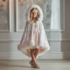 Girls Sequin Cape with Faux Fur Trim – Princess Sparkly Cloak