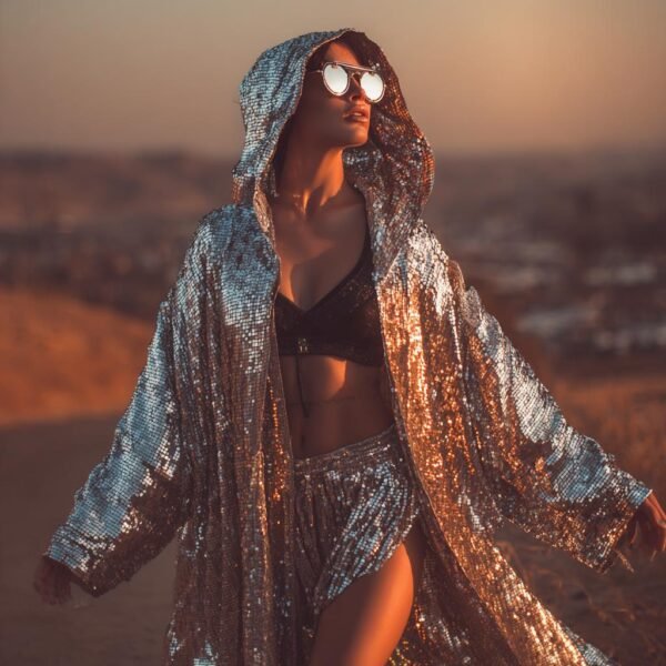 il_fullxfull.7289453084_gq7x.jpg Silver Sequin Hooded Kaftan – Unisex Long Festival Coat for Burning Man, Pride & Rave Wear