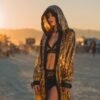 Gold Sequin Hooded Kimono – Festival Duster Coat for Burning Man, Rave & Pride Outfits