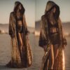 Gold Sequin Hooded Kimono – Festival Duster Coat for Burning Man, Rave & Pride Outfits