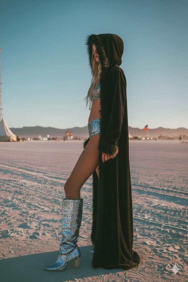 il_fullxfull.7332398782_9qee.jpg Black Velvet Hooded Kaftan – Faux Fur Trim Festival Coat, Unisex Burning Man Outfit