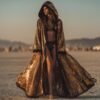 Gold Sequin Hooded Kimono – Festival Duster Coat for Burning Man, Rave & Pride Outfits