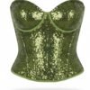 Handmade Khaki Sequin Corset, Festival Top, Burning Man Outfit, Green Sequin Bustier, Warrior Costume, Desert Goddess, Custom Fit