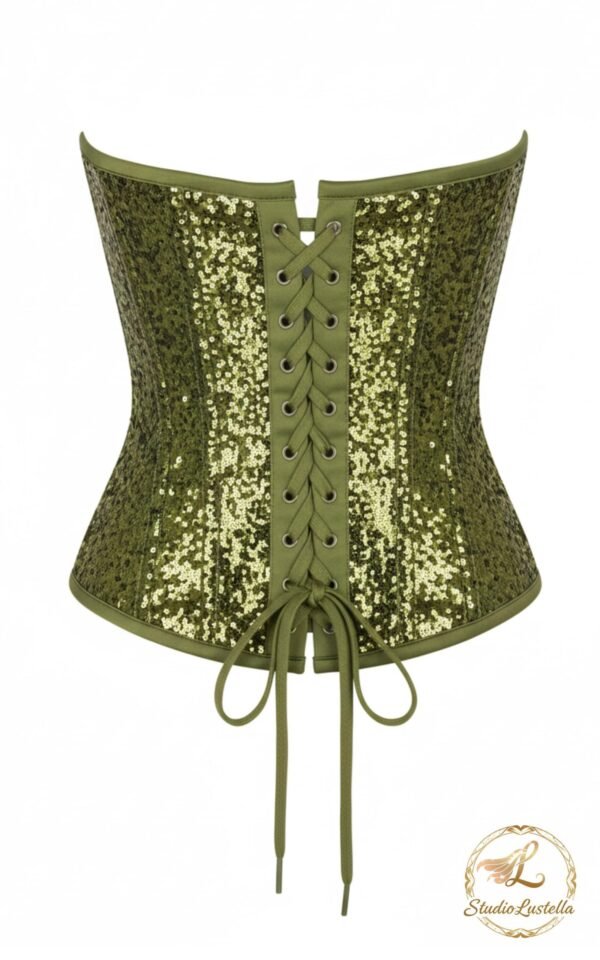 Handmade Khaki Sequin Corset, Festival Top, Burning Man Outfit, Green Sequin Bustier, Warrior Costume, Desert Goddess, Custom Fit