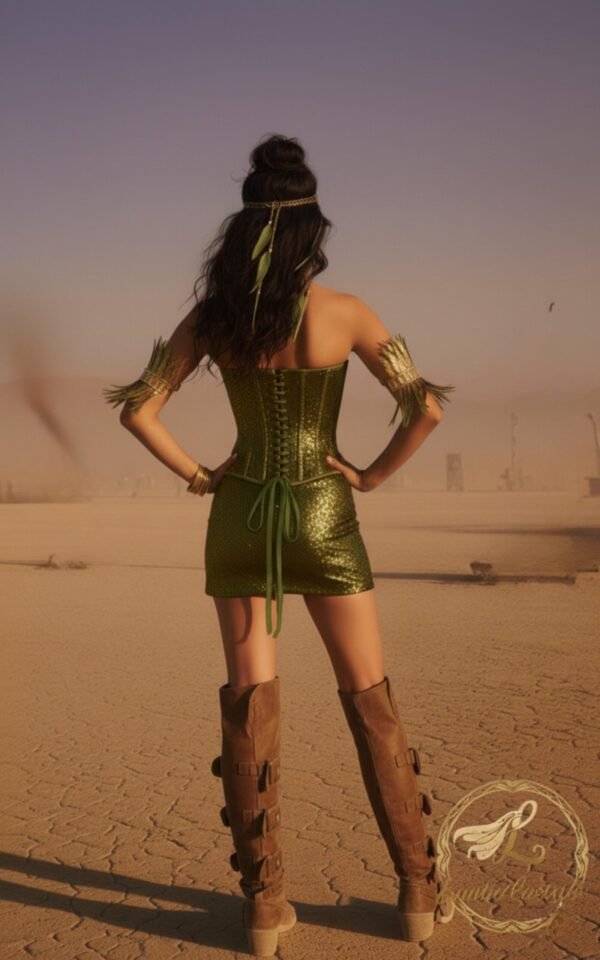 Handmade Khaki Sequin Corset, Festival Top, Burning Man Outfit, Green Sequin Bustier, Warrior Costume, Desert Goddess, Custom Fit