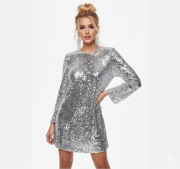 il_fullxfull.7385225709_k5r4.jpg Handmade Silver Sequin Mini Dress – Long Sleeve Party Clubwear