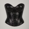 il_fullxfull.7404825797_8thy.jpg Handmade Black Sequin Corset Top – Strapless Lace-Up Back Bustier for Festival, Rave & Luxury Nightwear