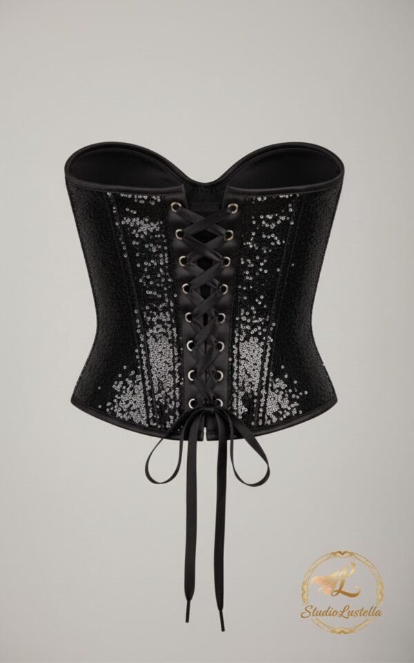 il_fullxfull.7404825799_bsx8.jpg Handmade Black Sequin Corset Top – Strapless Lace-Up Back Bustier for Festival, Rave & Luxury Nightwear
