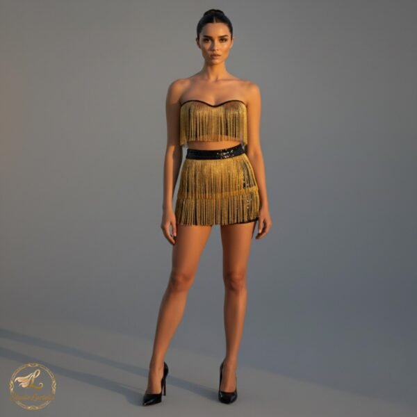 Gold Fringe Skirt Set | Gatsby Outfit | 1920s Flapper Dance Costume